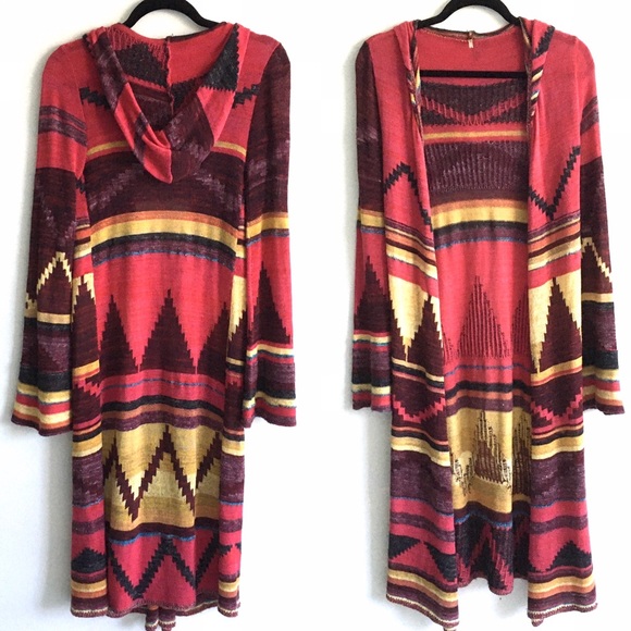 FREE PEOPLE Aztec Long Duster Sweater Open Front